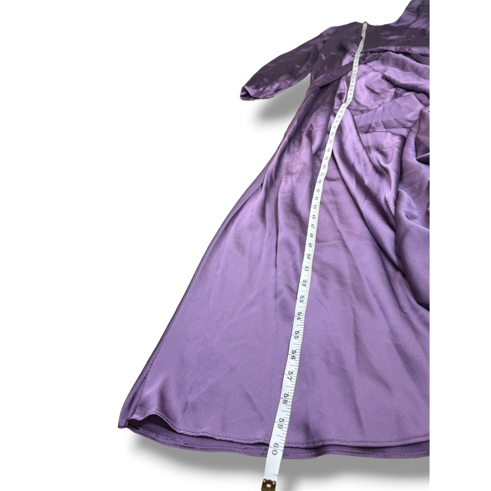 Purple Satin Maxi Dress Long Sleeve‎ High Waist Tie Formal Gown Romantic Cottage - Picture 5 of 7